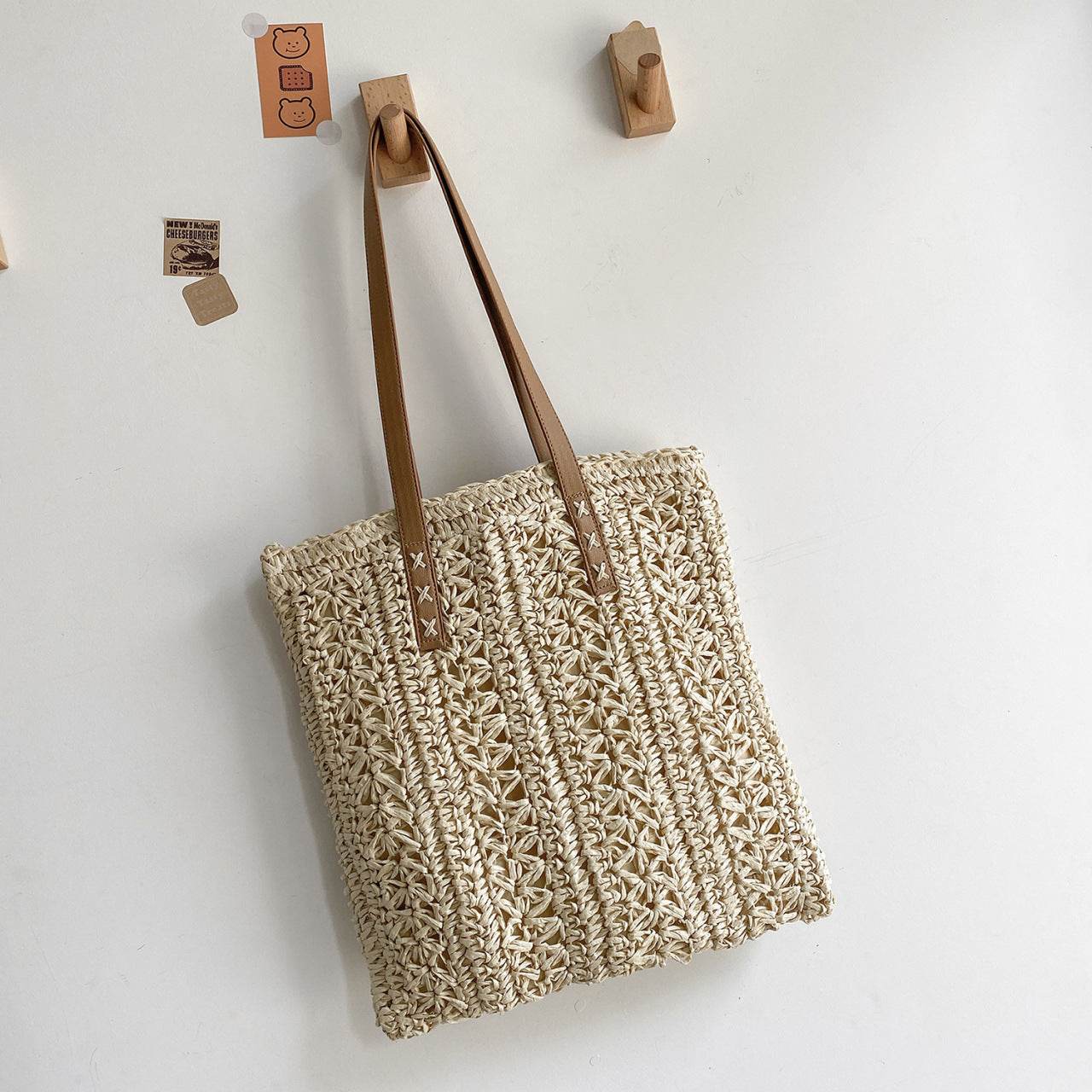 Summer Beach Straw Woven Large-capacity Crossbody Bag White MuddyStock