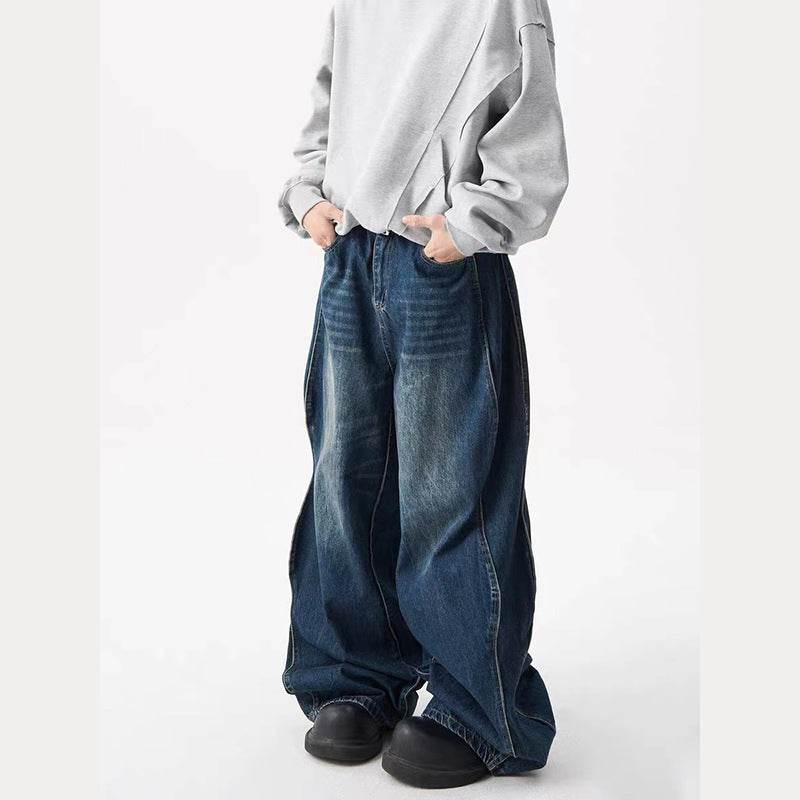 Loose Wide-leg Straight-leg Jeans For Men Blue MuddyStock