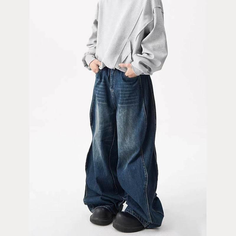 Loose Wide-leg Straight-leg Jeans For Men Blue