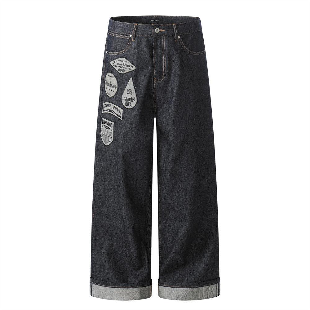 Patchwork wide leg denim pants for men | MuddyStock Originals