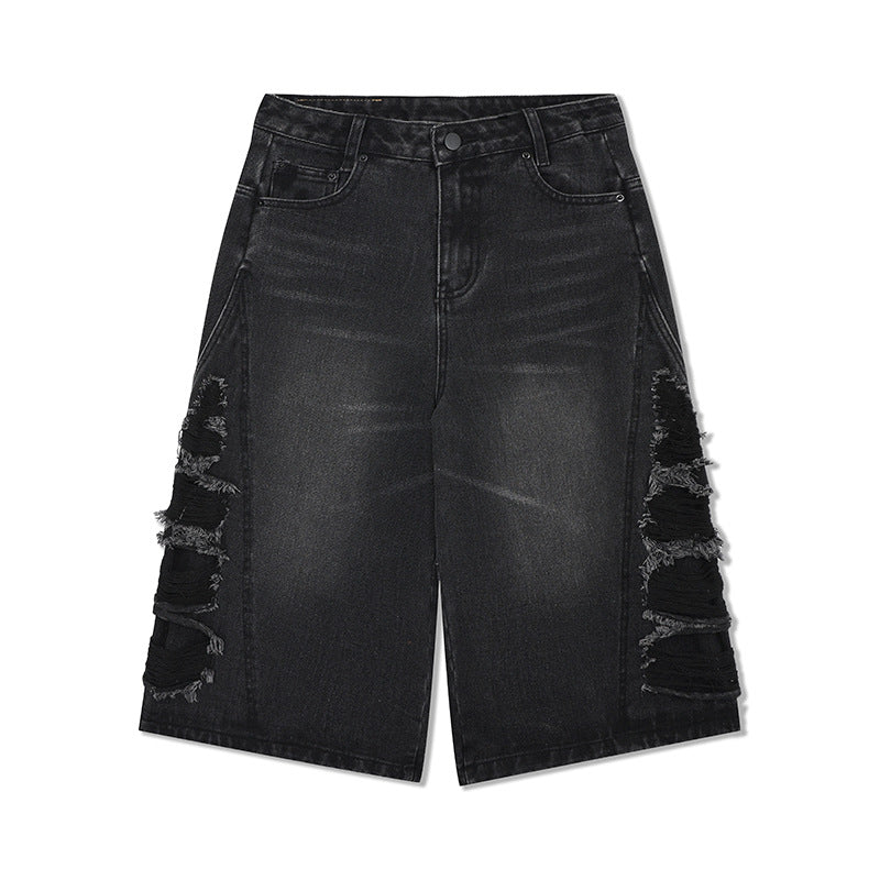 Vintage denim loose cut wide leg straight leg seven quarter shorts