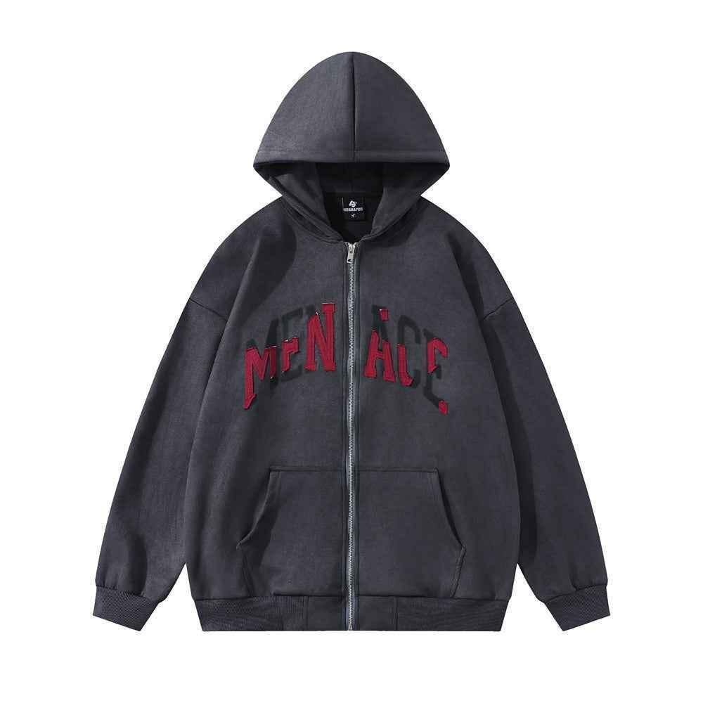Design Patch Letter Hoodie For Men And Women Gray