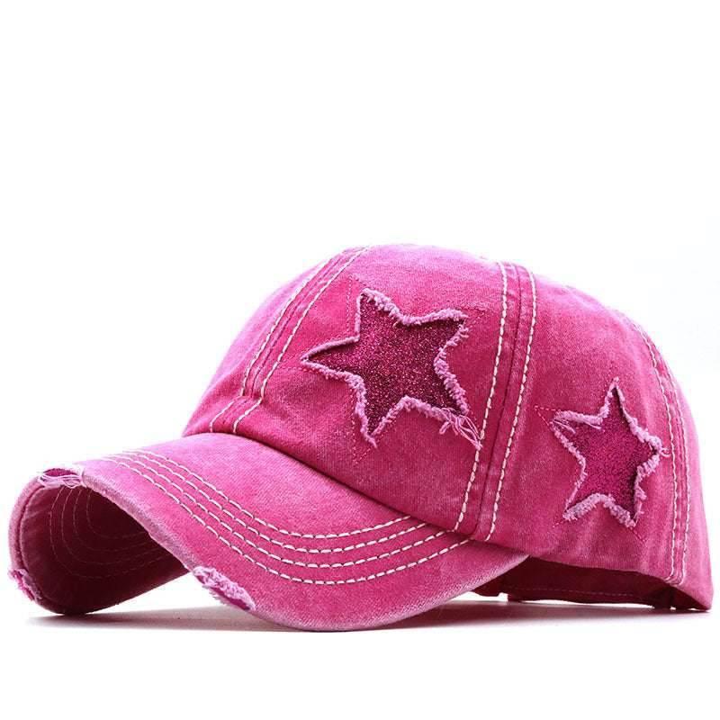 Washed And Worn Pentagram Baseball Cap Rose Red