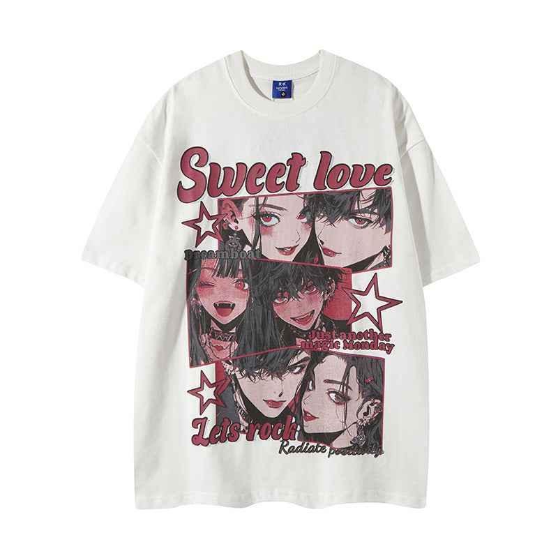 Retro Cartoon Comic Print Short Sleeve T-Shirt For Women | MuddyStock Originals White