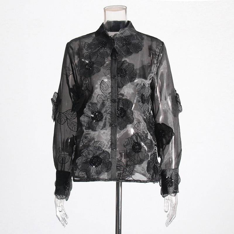 Flower sequined shirt top for women | MuddyStock Originals Black MuddyStock