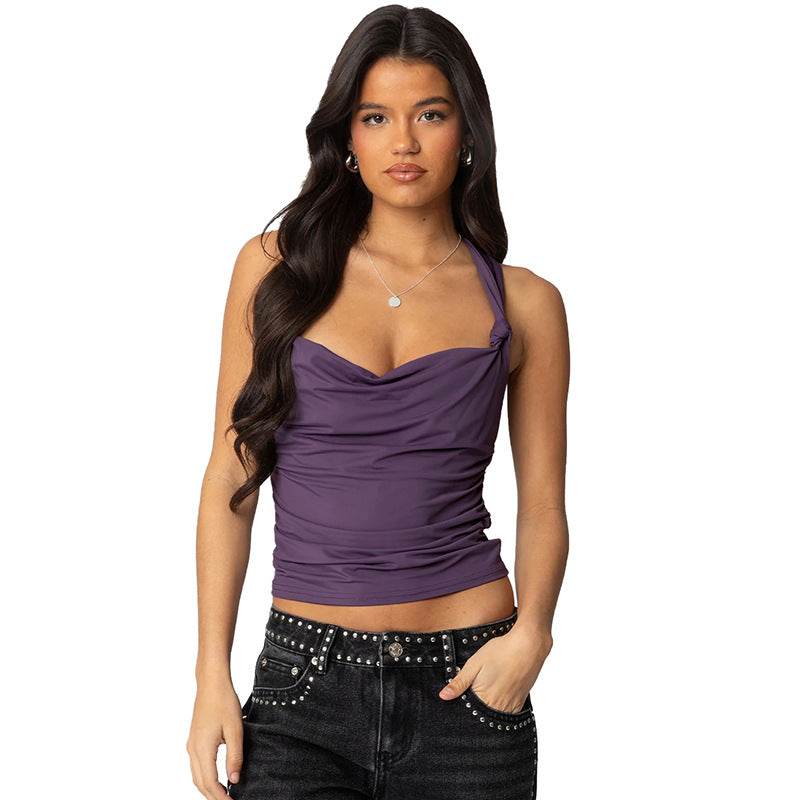 Women's Summer Pleated Cross-Back Short Crop Tank Top | MuddyStock Originals MuddyStock