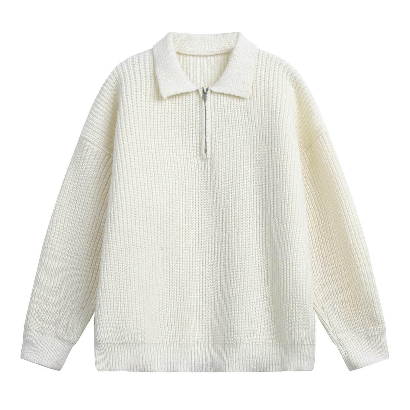 Half zip lapel sweater for men | MuddyStock Originals Ivory White