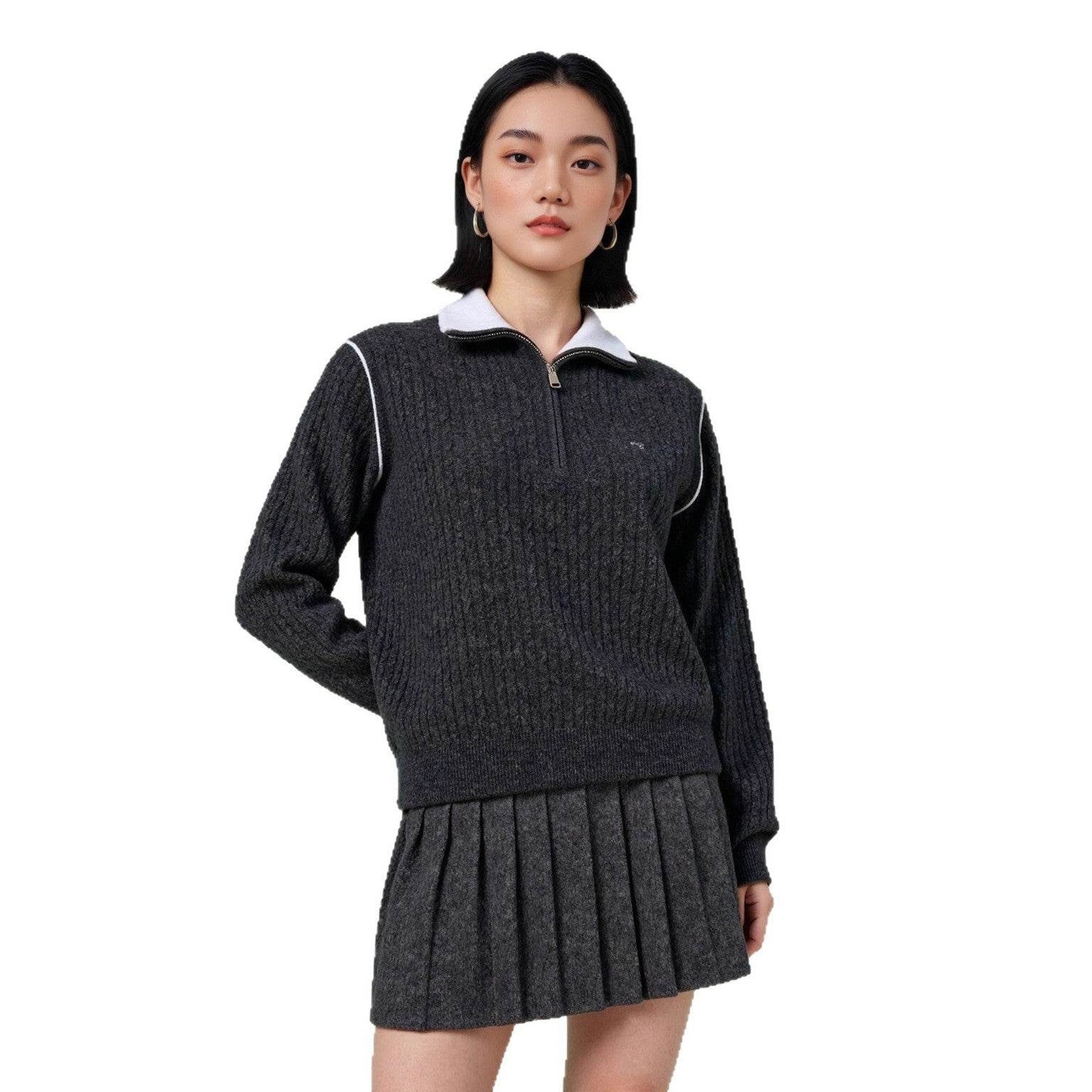 Half-Zip Turn-Down Collar Wool Sweater For Women | MuddyStock Originals MuddyStock