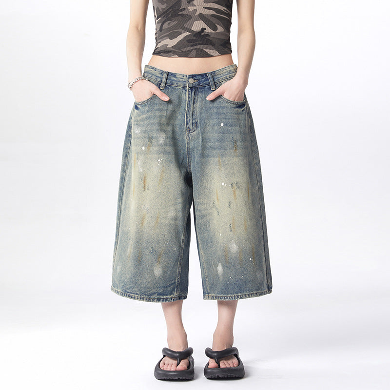 Splatter Washed Denim Crop Pants for Women | MuddyStock Originals