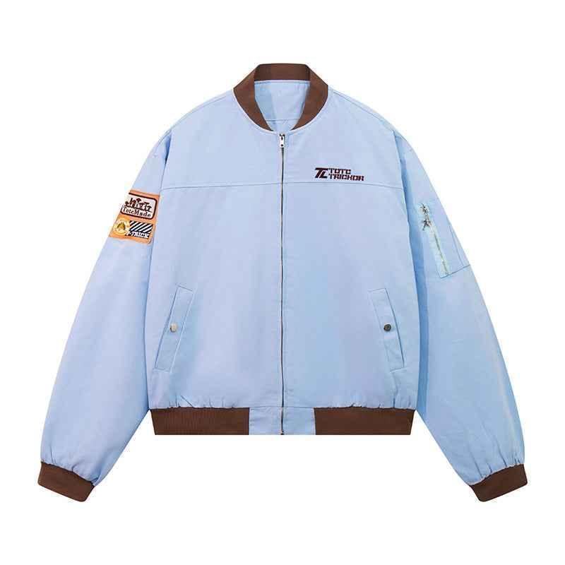 Casual lapel badge pilot jacket for men and women | MuddyStock Originals Light Blue
