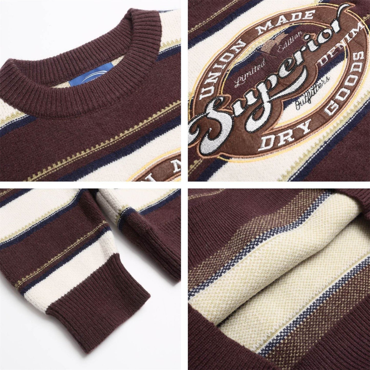 Letter Embroidery Striped Round Neck Sweater For Men | MuddyStock Originals MuddyStock