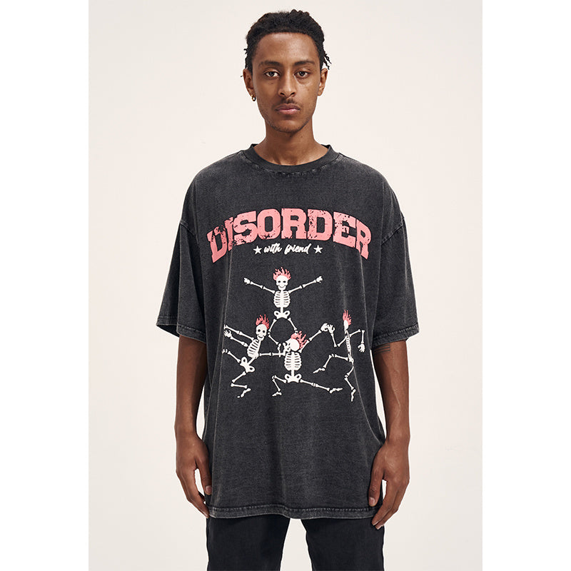 Vintage High Street Washed Old Bone Print Oversized Men's T-Shirt MuddyStock