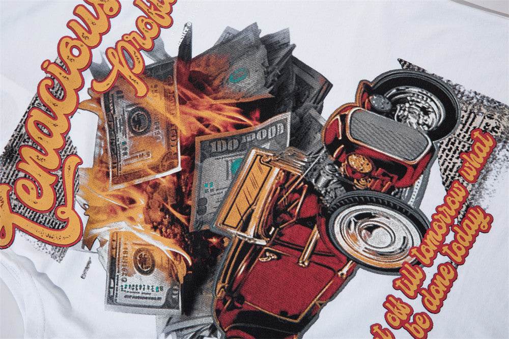 Flame Banknote Car Printed T-shirt For Men And Women MuddyStock