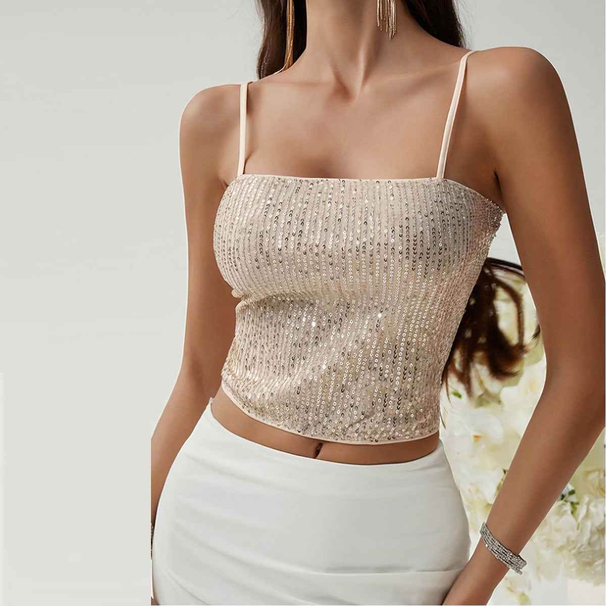 Sleeveless Hollow Backless Sequin Sling MuddyStock