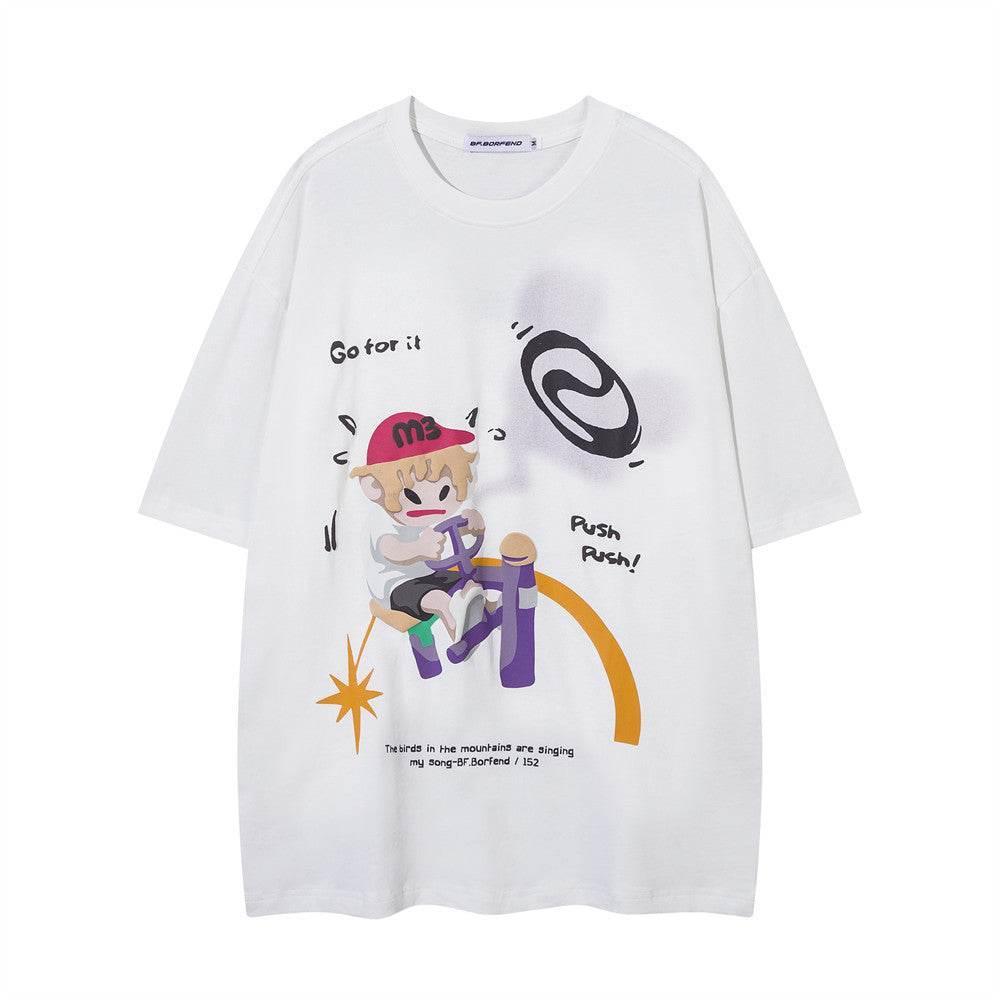 Printed Cotton Short-sleeved T-shirt For Men And Women White