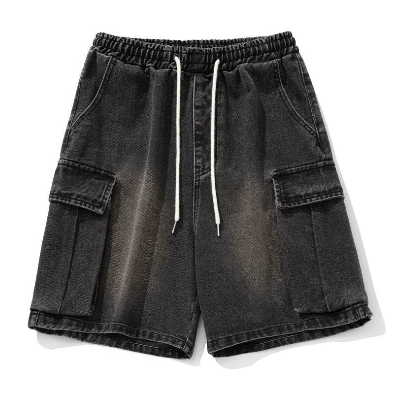 Summer New Loose Side Three-dimensional Large Pocket Leisure Fifth Pants Black MuddyStock