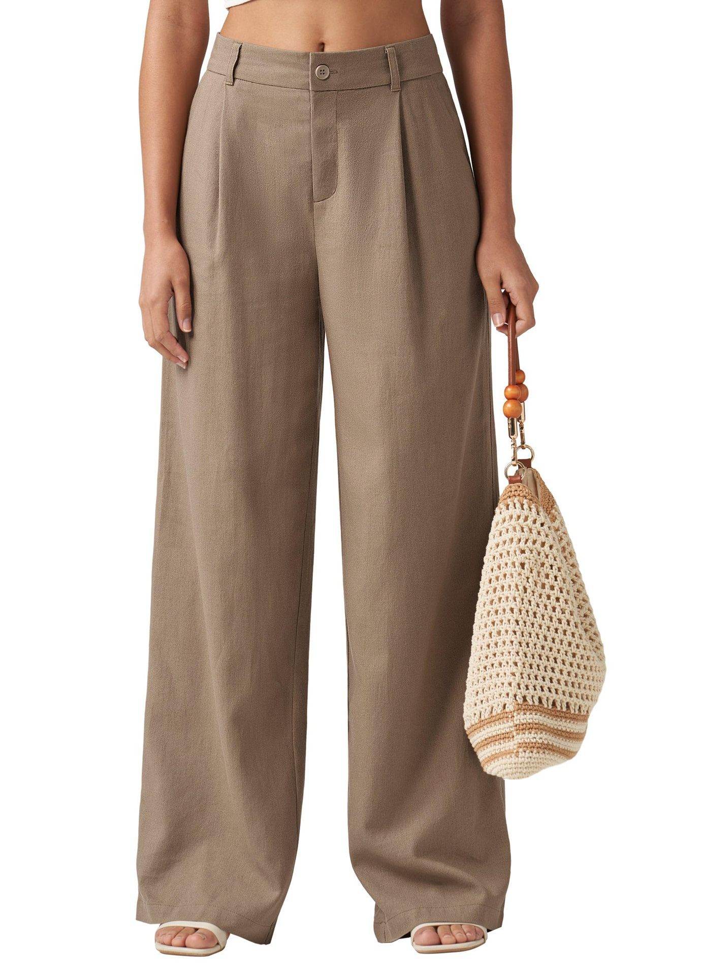 Loose Casual And Comfortable Pocket Straight-leg Pants For Women Camel MuddyStock