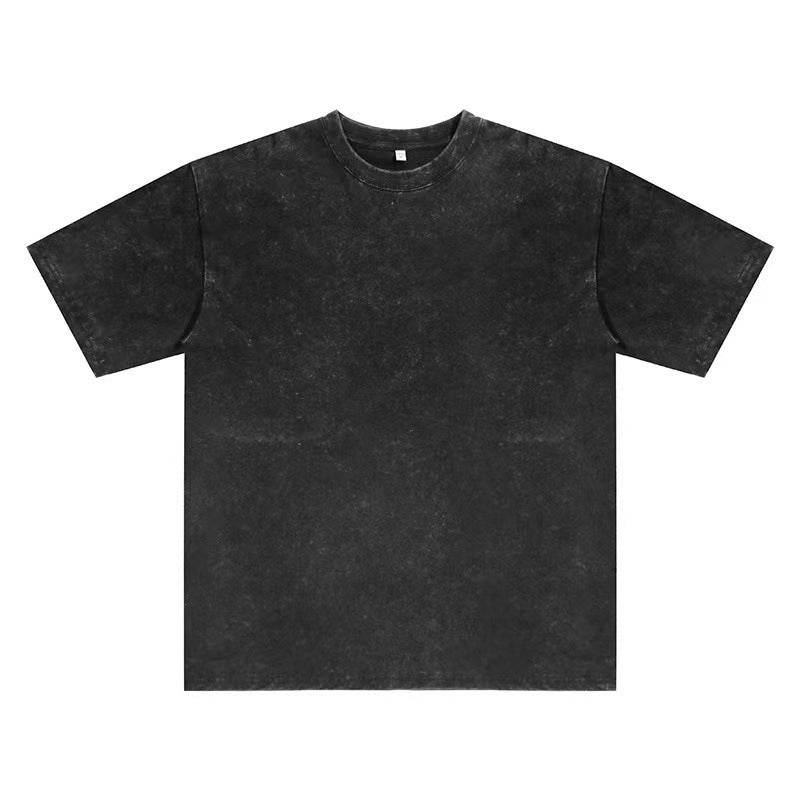 Summer New Round Neck Loose Retro Top Washed Black MuddyStock