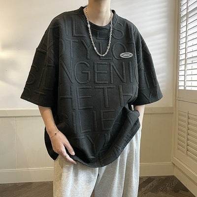 Summer Three-dimensional Letter Men's Short Sleeve Retro Loose Black MuddyStock