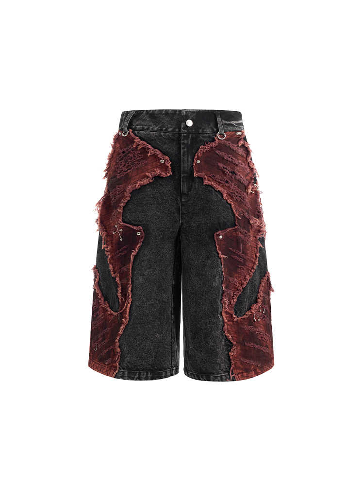 Distressed Brushed Stitching Denim Cropped Pants For Men