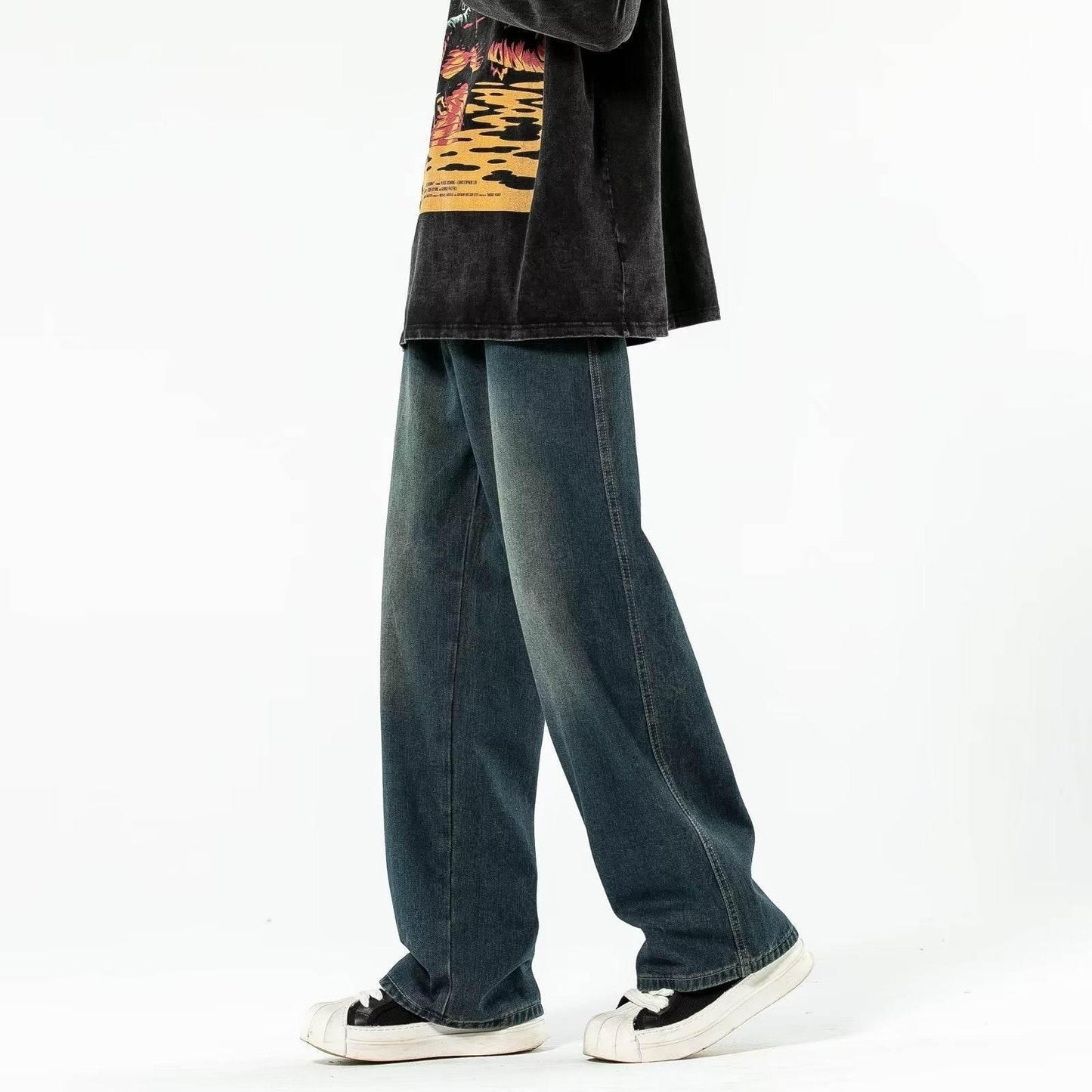 Vintage Blue Washed Men's Loose Jeans