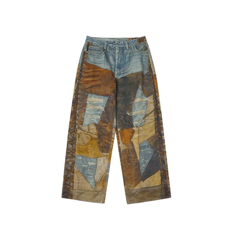 Vintage Patch Jeans Pure Cotton Casual Pants For Men And Women Picture Color MuddyStock