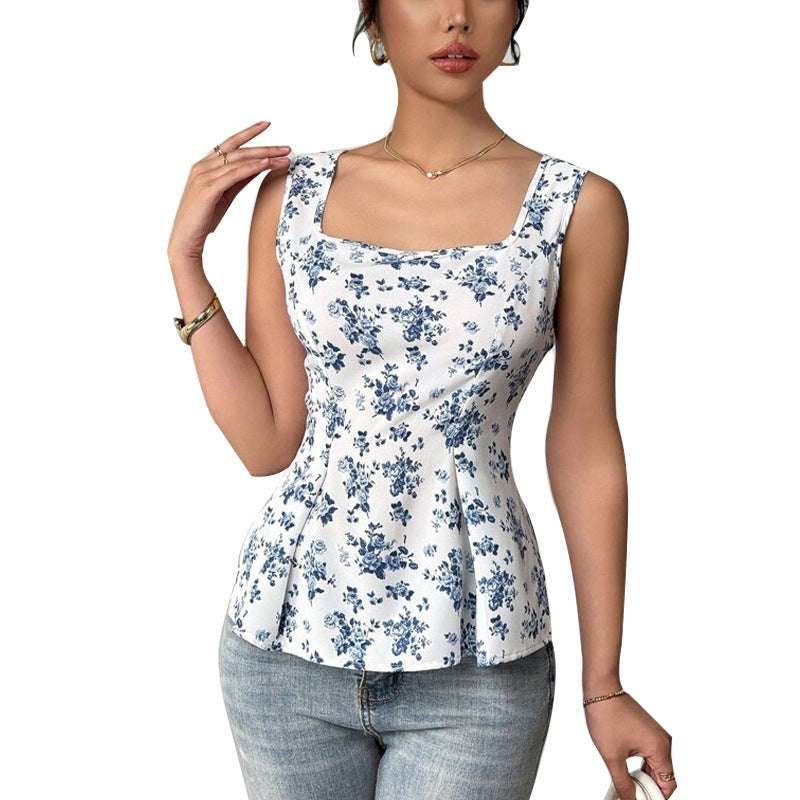 Vacation Style Floral Small Vest Sling Top MuddyStock