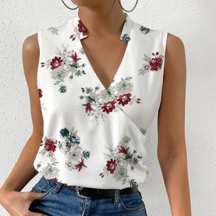 Casual Printed Tops Summer V-neck Sleeveless T-shirt Womens Clothing Figure 2 MuddyStock