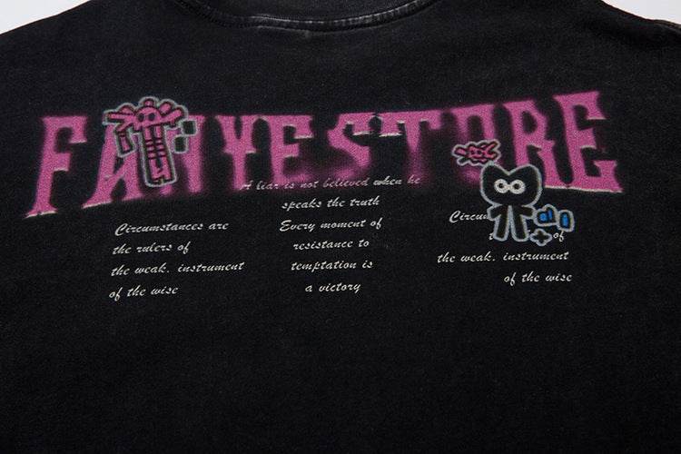 Cartoon Anime Print Distressed T-shirt For Men And Women MuddyStock