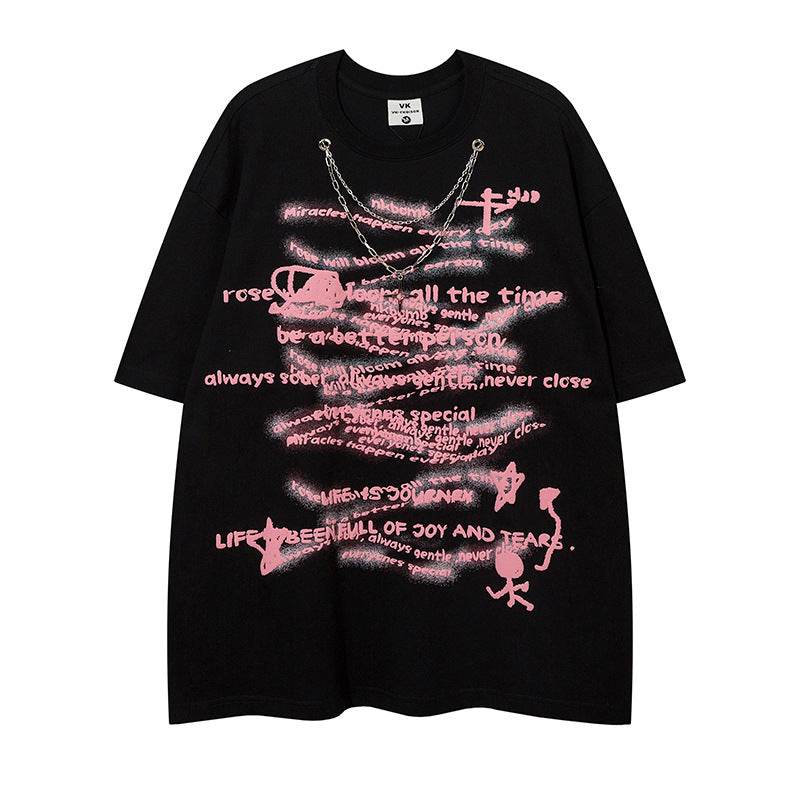 Letter Necklace Short Sleeve T-shirt For Men And Women MuddyStock