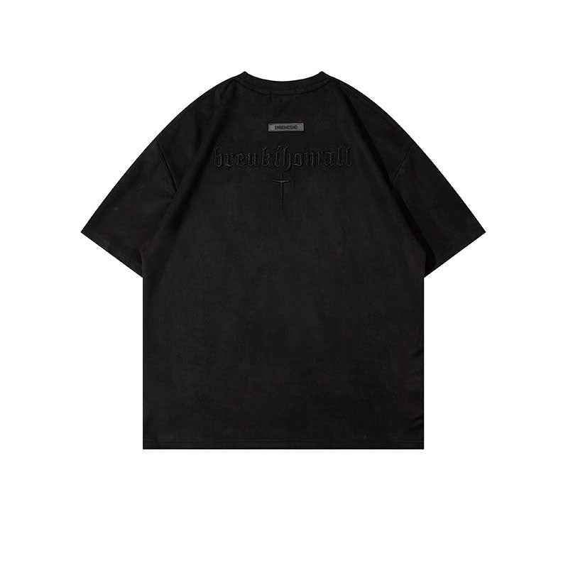 Retro Alphabet Embroidered T-shirt Men Black MuddyStock