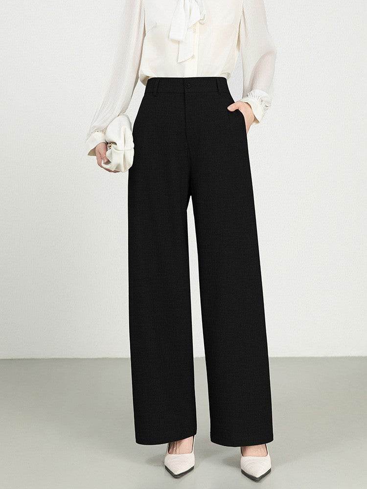 Cotton And Linen High Waist Suit Straight Wide-leg Pants Black MuddyStock