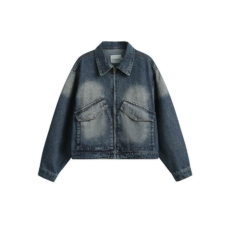 Polo Collar Japanese-style Retro Washed Denim Jacket For Men And Women MuddyStock
