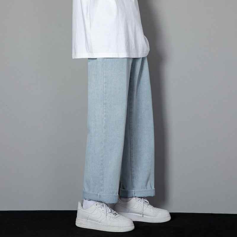 Men's Slimming Leisure Denim Straight-leg Pants Light Blue MuddyStock