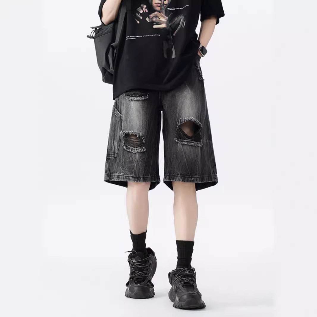 Ripped Denim Shorts For Men Black MuddyStock