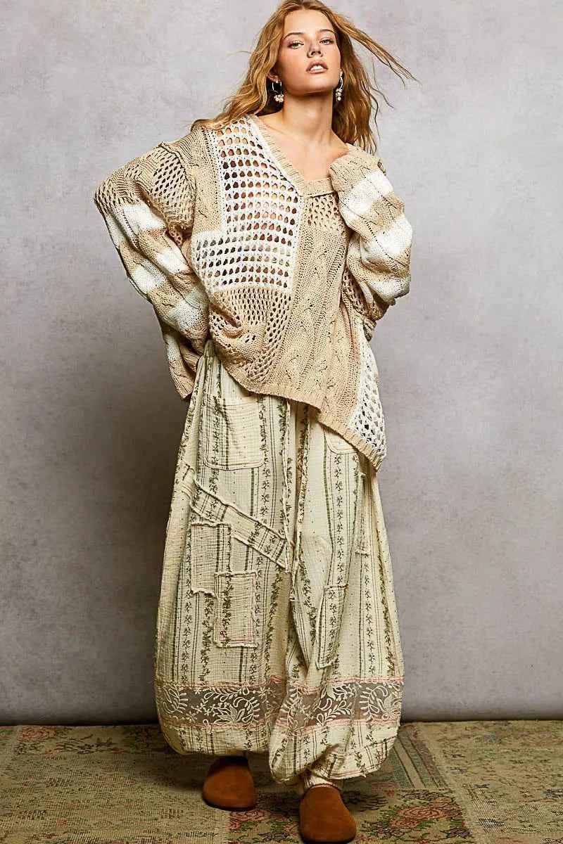 Stripe Pattern Knit Top with Twisted Weave For Women
