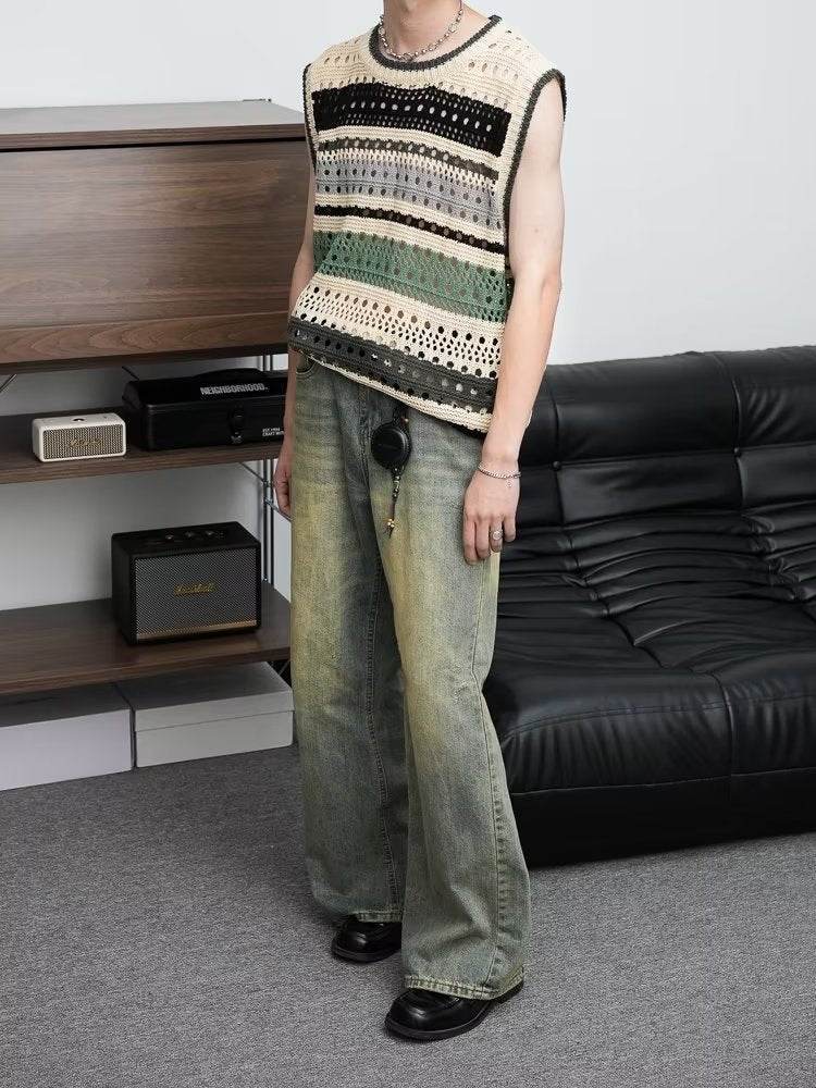Loose All-match American Retro Distressed Wide-leg Jeans For Men MuddyStock