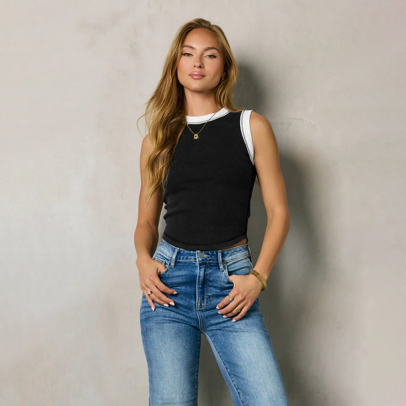 Crew Neck Sleeveless Tank Top For Women | MuddyStock Originals E25B1680-013#Black MuddyStock