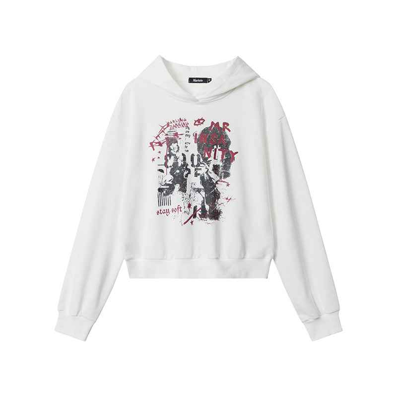 Letter Printed Hoodie For Women White MuddyStock