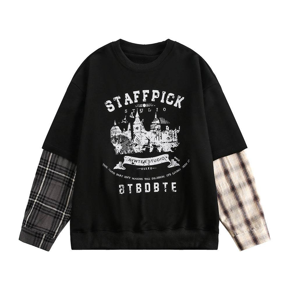 Retro City Printed Crew Neck Sweatshirt For Women Black MuddyStock