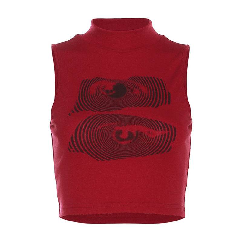 Printed Cropped Tank Top For Women Red MuddyStock
