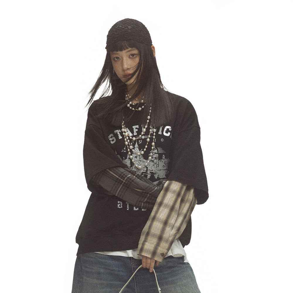 Retro City Printed Crew Neck Sweatshirt For Women MuddyStock