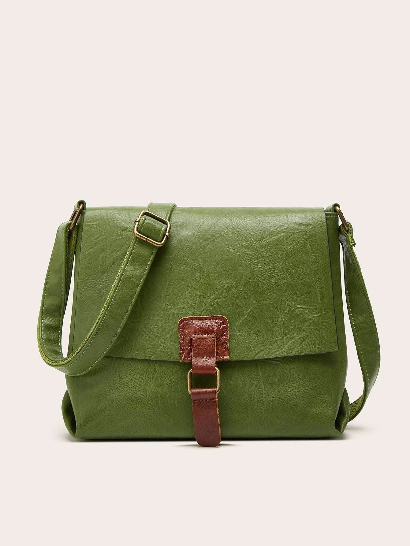 Minimalist Preppy Style Shoulder Fashion Casual Messenger Bag Green MuddyStock