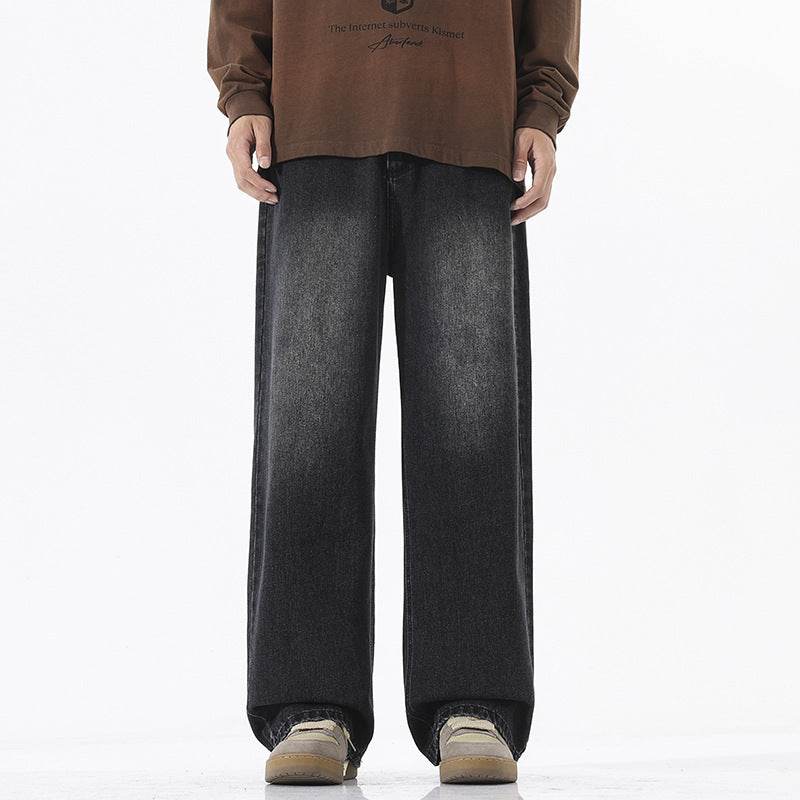 Trend Half Elastic Waist Jeans For Men Black And Gray MuddyStock