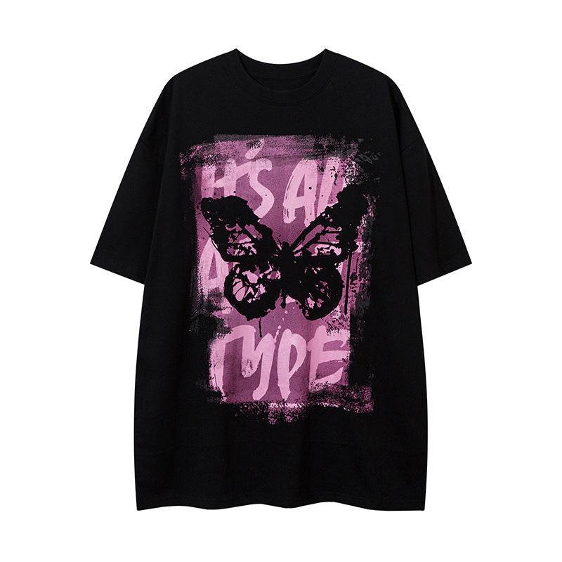 Butterfly Abstract Short-sleeved T-shirt Loose For Women Black MuddyStock