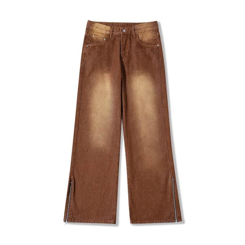 Vintage Distressed Washed Side Zipper Loose Pants For Men