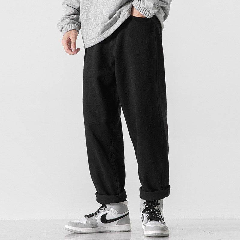 Retro Solid Color Loose Straight Trousers Black 1K758 1 MuddyStock