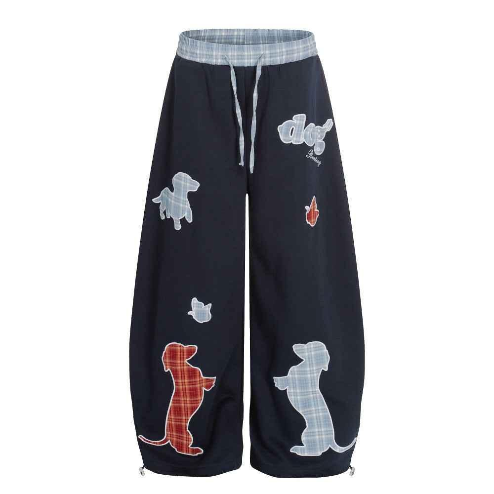 Animal cartoon patch embroidery curved knife trousers for women | MuddyStock Originals Navy Blue