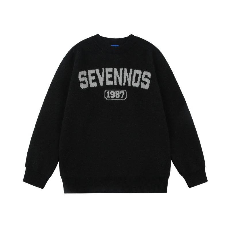 Letter jacquard loose knit sweatshirt For Men And Women | MuddyStock Originals Black MuddyStock