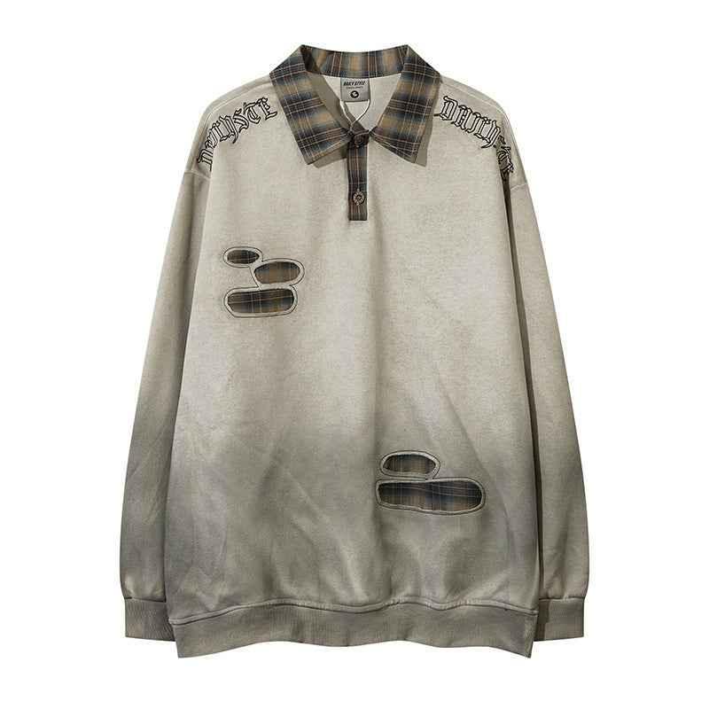 American Plaid Lapel Sweater For Men And Women Brown MuddyStock